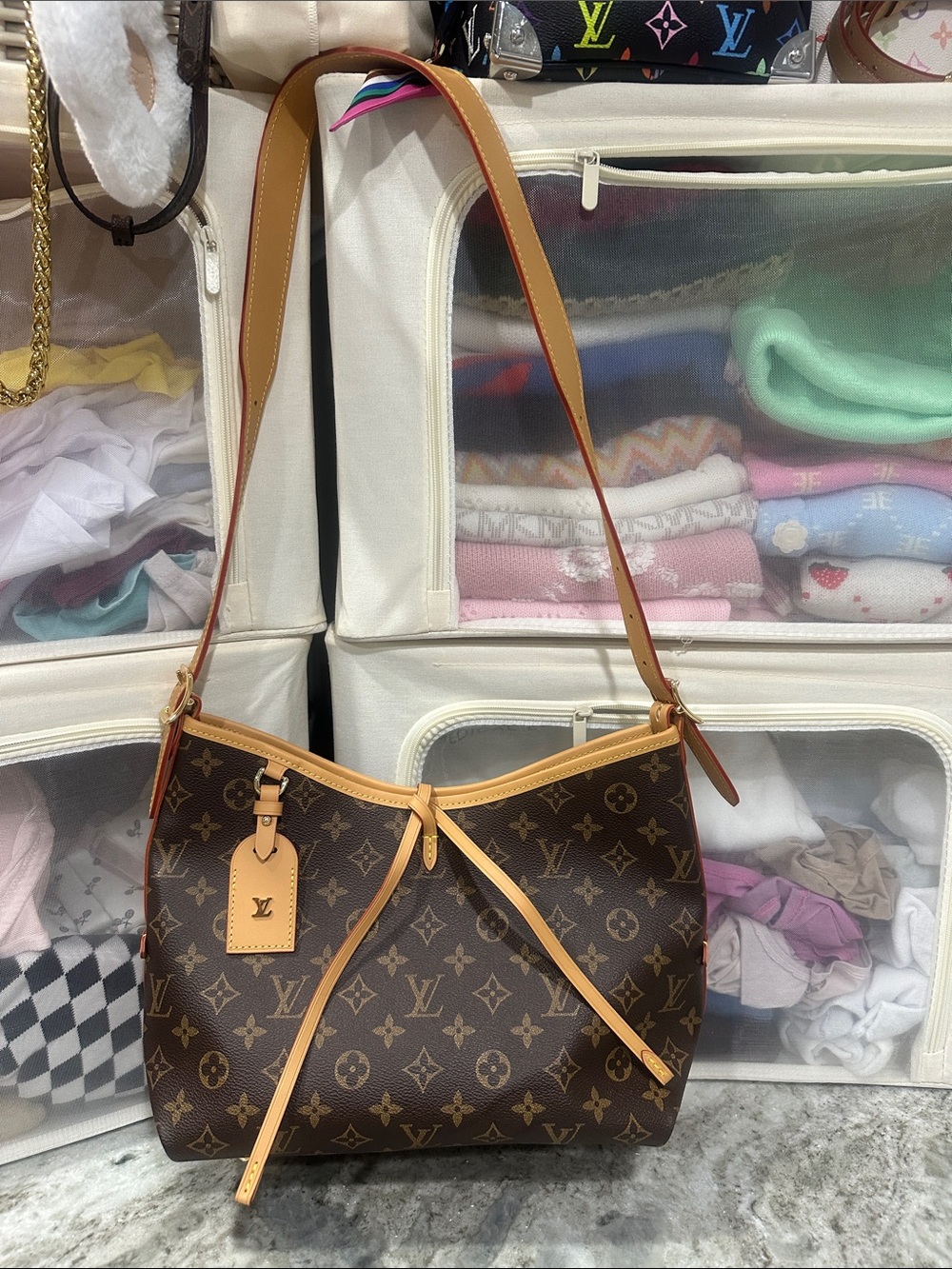 Canvas Shoulder Bag with Vachetta Trim